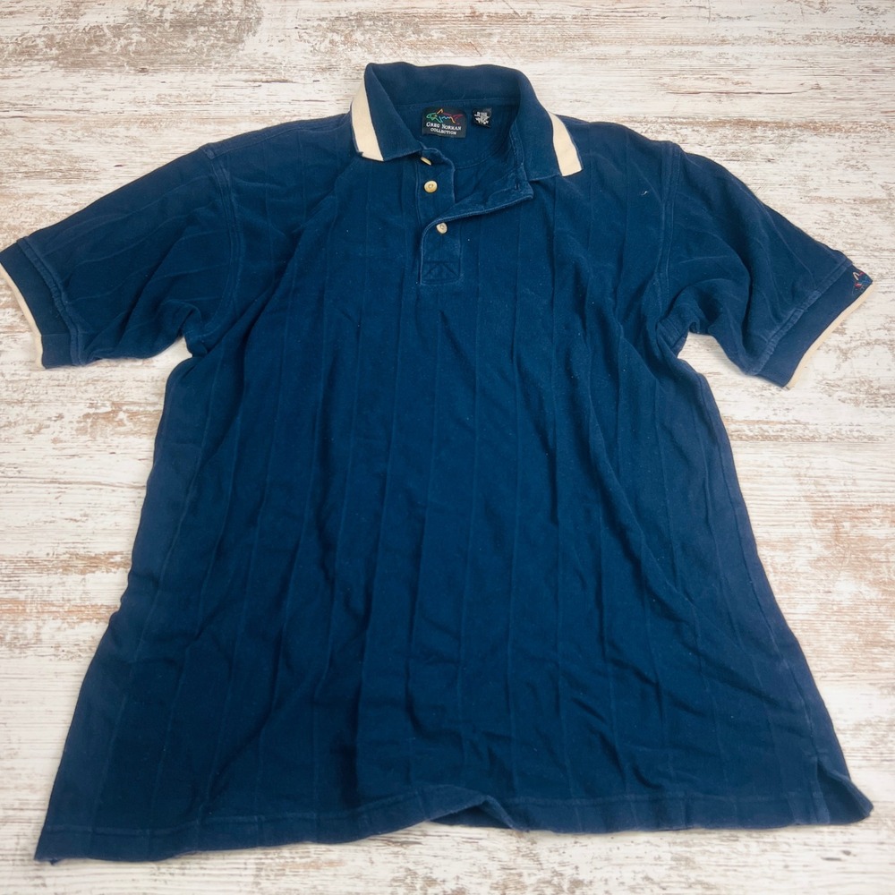 Vintage Greg Norman Collection Tipped Polo Shirt Mens Large Navy Blue Cream